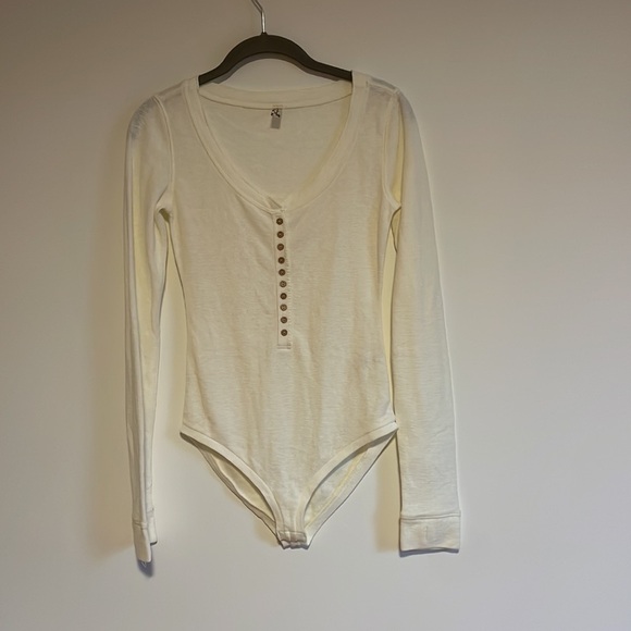 Intimately Free People Henley Bodysuit XS Cream Waffle Thermal Knit Softgirl - Picture 1 of 14